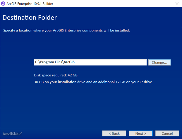ArcGIS Enterprise Builder のインストール先の場所を指定します。 ArcGIS Enterprise Builder のインストール先の場所を指定します。
