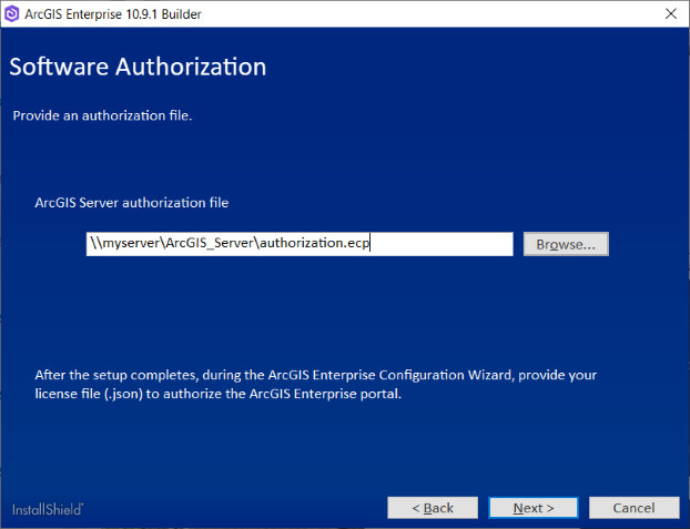 ArcGIS Server の認証ファイルの場所を指定します。 ArcGIS Server の認証ファイルの場所を指定します。