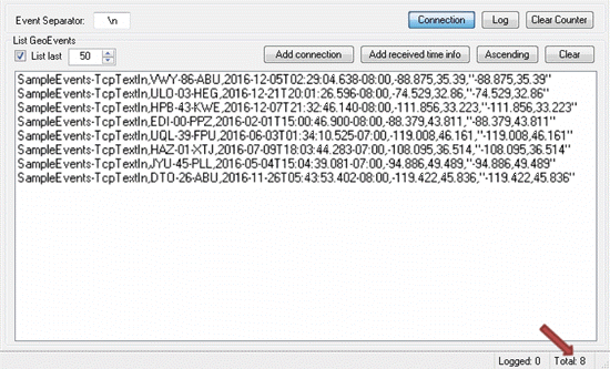 GeoEvent Logger が受信したイベントの総数 GeoEvent Logger が受信したイベントの総数