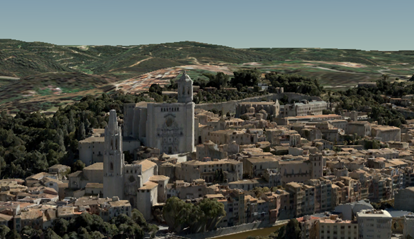 スペインの都市ジローナの 3D メッシュ シーン レイヤー スペインの都市ジローナの 3D メッシュ シーン レイヤー