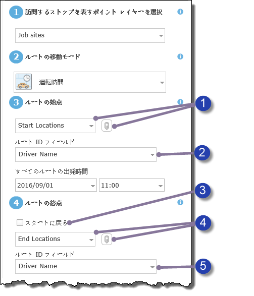 開始場所および終了場所パラメーター 開始場所および終了場所パラメーター